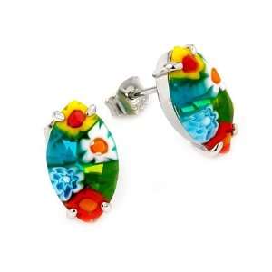  Millefiori Faceted Multi Color Marquise Earrings Alan K 