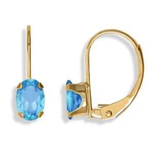  14KT Blue Topaz Leverback Earrings Gold and Diamond 