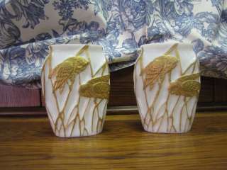 Consolidated Glass Screech Owl Vases Matched Pair martele Line 1920s