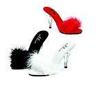 Black Red or White Marabou Slippers Mules Slides Slip On Sandals Clear 