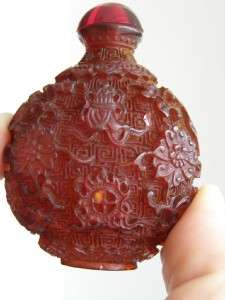 19th C.Chinese hand carved Cherry Amber Snuff bottle  