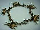 Vintage Charm Bracelet Goldtone Antique Animals Dog Elephant Steer 