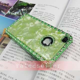   Rhinestone Diamond Marble Hard Case Cover iPhone 4 4G Green  