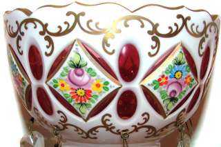   Cased White Cranberry Glass Mantel Lustres Czech Antique NR  