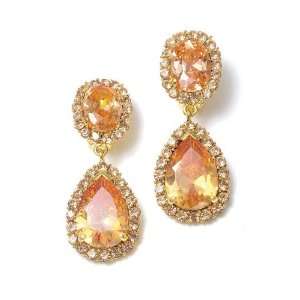   Mariell ~ Bold Champagne Cubic Zirconia Drop Clip On Earrings Jewelry