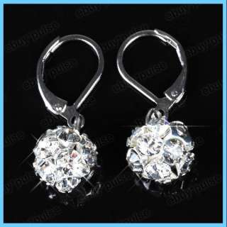 Stylish 10mm Ball Crystal Rhinestone Hook Earrings Nickel Free  
