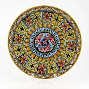 Hand Painted Italian Ceramic 13.8 inch Geometric Wall Plate   Handmade 
