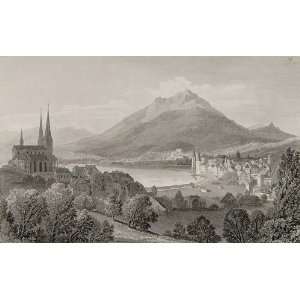  1820 Copper Engraving LUCERNE MONS PILATE CITY Swiss 