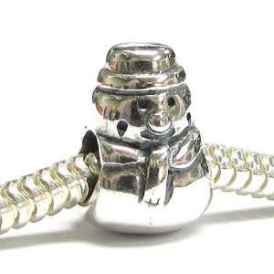 Christmas Gift Sterling Silver Snowman w/ hat scarf Bead For Pandora 
