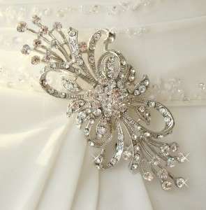 Silver Crystal Bridal Brooch Comb Cake Brooch  