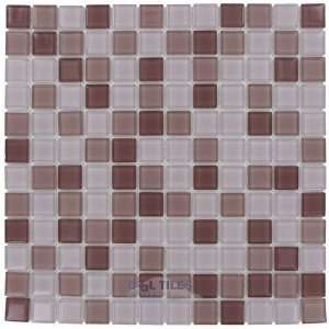   tile   7/8 x 7/8 glossy glass mosaic in plum blend