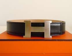 HERMES Reversible Leather Belt 23mm wide 65/25.6 EXLNT in BOX Black 
