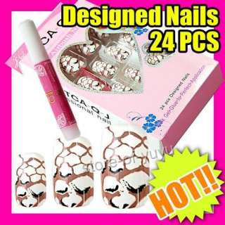 24 pretty Ceramic Artificial Nails Art Tip + Glue S239  