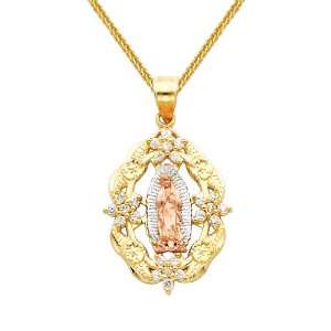 14K 3 Tri color Gold Religious Mary Guadlupe CZ Cubic Zirconia Charm 
