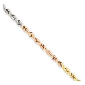 14k Tri Color 2.5mm D Cut Rope Chain Necklace   18 Inch   Lobster Claw 