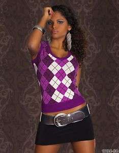   Sweater Pullover purple/white karo Womens jumper20% Angora sexy S/M