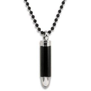 Stainless Steel Two Tone Black Plated Bullet on a 24 Inch Chain