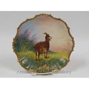  Plate Marked Limoges France Double Stamped Goat in Meadow 