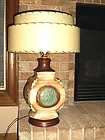 50s Ceramic Kron Lamp Tan & Turquoise with Original Fiberglas Shade 