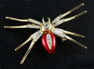 NEW RED SPIDER GOLD PLATED WITH CLEAR SWAROVSKI CRYSTALS PIN BROOCH 