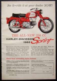 1962 Harley Davidson 250cc Sprint vintage Motorcycle AD  