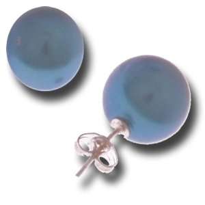   9MM Deep Blue Seashell Pearl Stud Earrings Kaylah Designs Jewelry