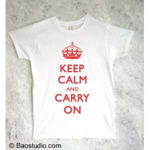 Keep Calm and Carry On (Red)   Pop Art Graphic T shirt (Womens Small)