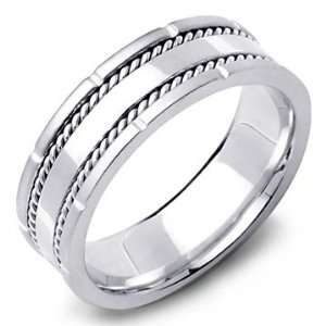  14K White Gold Rope Inlay Wedding Band Ring Jewelry