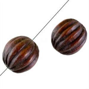  17mm Dark Brown Vertical Lines Round Wood Beads Arts 