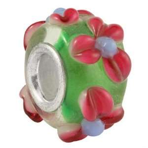  13mm Green with Flowers Large Hole Glass Beads Jewelry