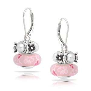   925 Silver Flower Pearl Pandora Style Bead Leverback Earrings Jewelry