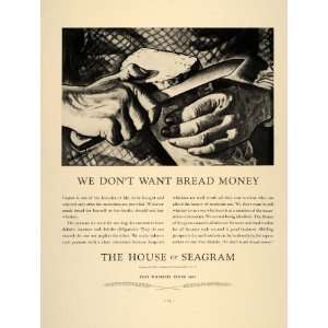  1937 Ad House of Seagram Liquor Moderation Bread Money 