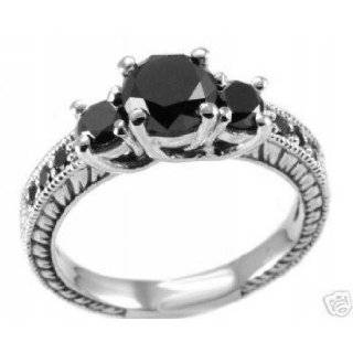 Fine Princess Cut Black Diamond Engagement Ring 14k White Gold 