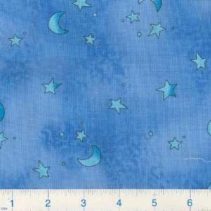  45 Wide Wooly Friends Moons & Stars Blue Fabric By The 