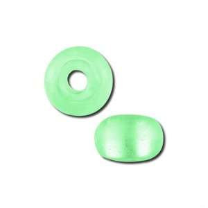  10mm Light Green Foil Lined Pony Glass Bead   Large Hole Jewelry