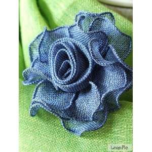 Navy Blue Linen Hand Made Brooch Rose 