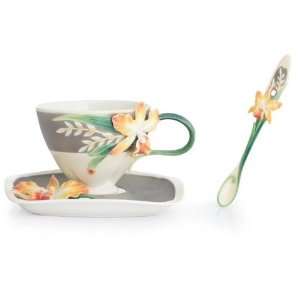  Magnificent Cattleya Orchid Cup Saucer and Spoon Set
