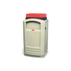 Rubbermaid FG396300BLA   Plaza Trash Container w/Tray Top, 50 gal 