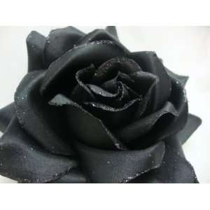  NEW Large Black Rose Hair Flower Clip and Pony Tail Holder 