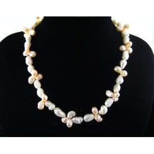   19 10mm White & Pink Freshwater Pearl Necklace J011