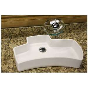 Jigsaw Overmount Porcelain Bathroom Vessel Sink and Chrome Waterfall 