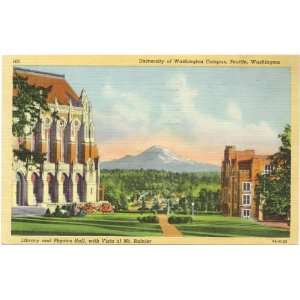  Vintage Postcard Library and Physics Hall   University of Washington 