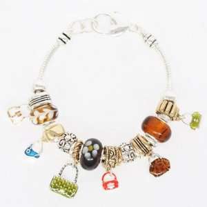 Love Handbags  Silver with Multi Colored Murano Glass Beaded Pandora 