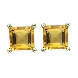   14K Yellow Gold Square Yellow Citrine Prong Set Stud Earrings Jewelry