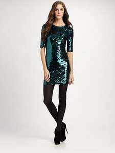 NEW* BCBG Deep Jade Combo Marta 3/4 Sleeve Sequin Dress XXS $398 