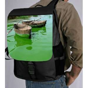 Fishing boat on Green Water Back Pack   School Bag Bag   Laptop Bag 