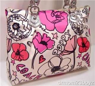 New NWT Coach Poppy Signature Floral Petal Glam Tote Purse Ivory 