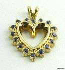 Sapphire HEART PENDANT   14k Yellow Gold .28ctw Estate Gift Love Charm