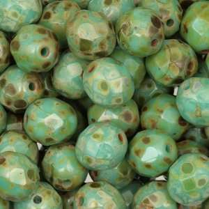  Fire Polished Czech Glass Beads 8mm Turquoise Picasso (25 