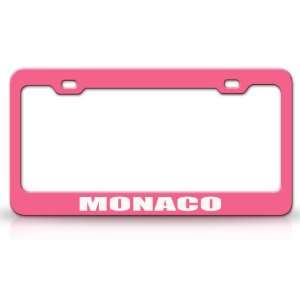 MONACO Country Steel Auto License Plate Frame Tag Holder, Pink/White